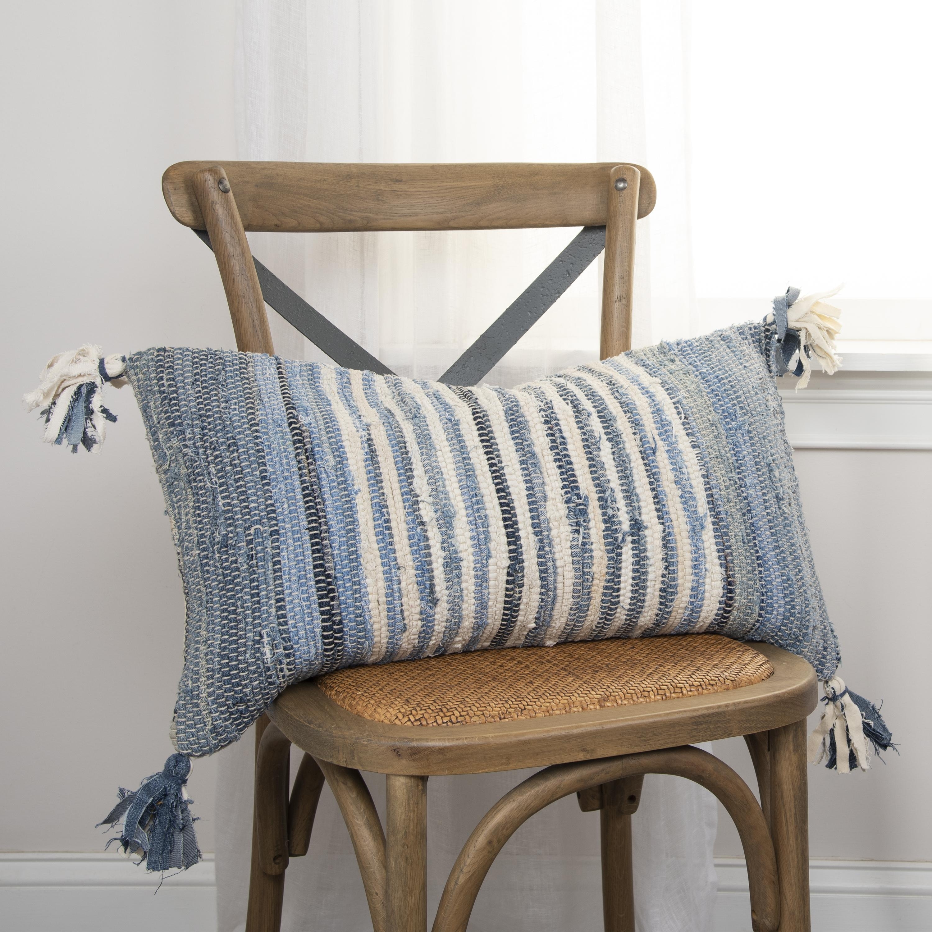 Rizzy Home Striped Textured Recycled Denim Throw Pillow
